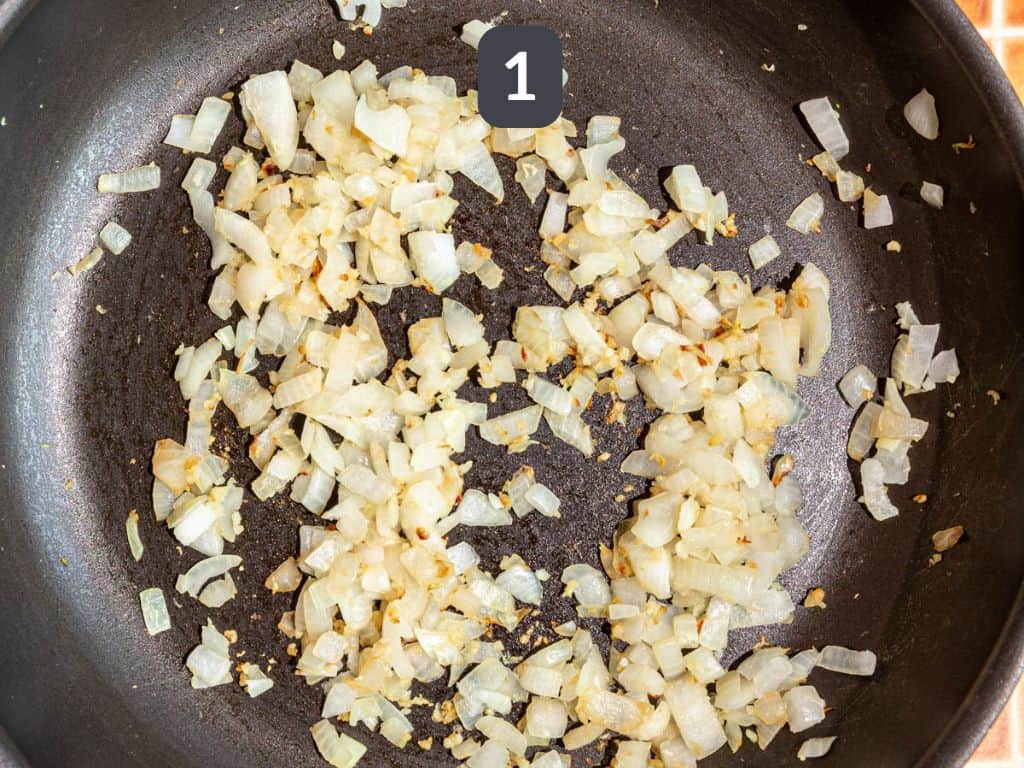 Seitan tacos step 1 - cook the onion.