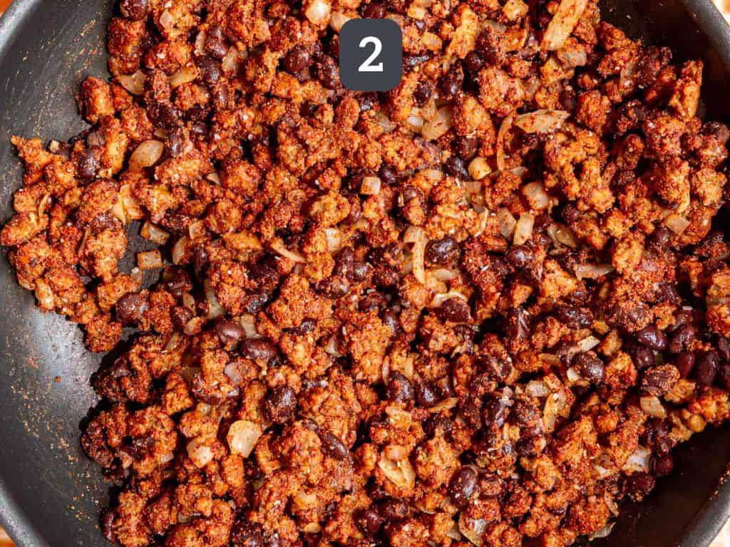 Seitan tacos step 2 - add the beef.