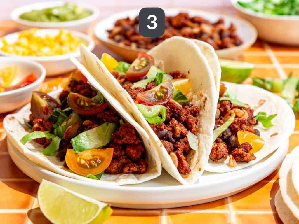 Seitan tacos step 3 - serve taco style.