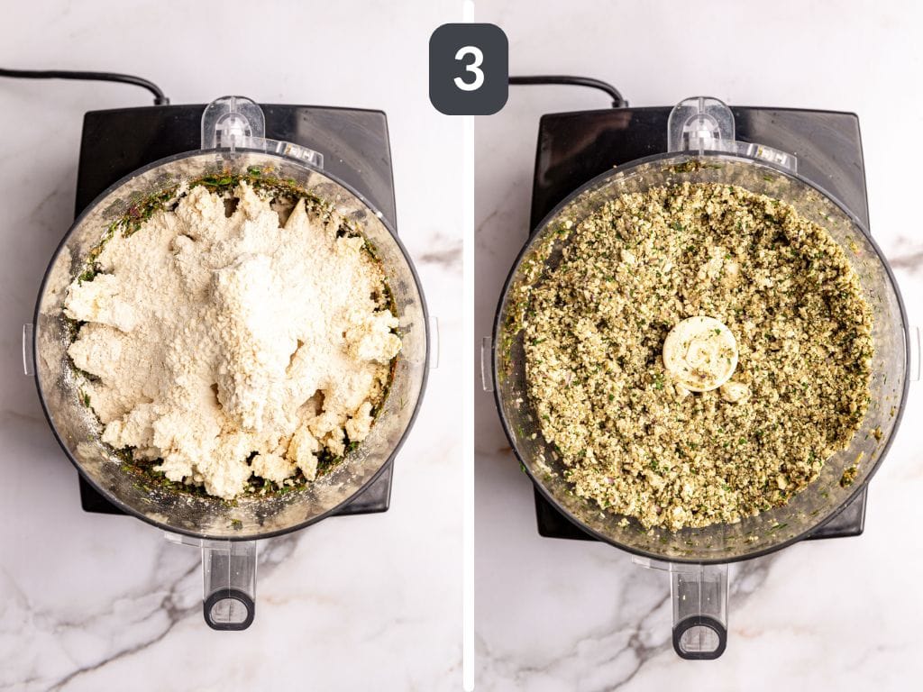 Tofu falafel step 3 - blend the tofu and flour.