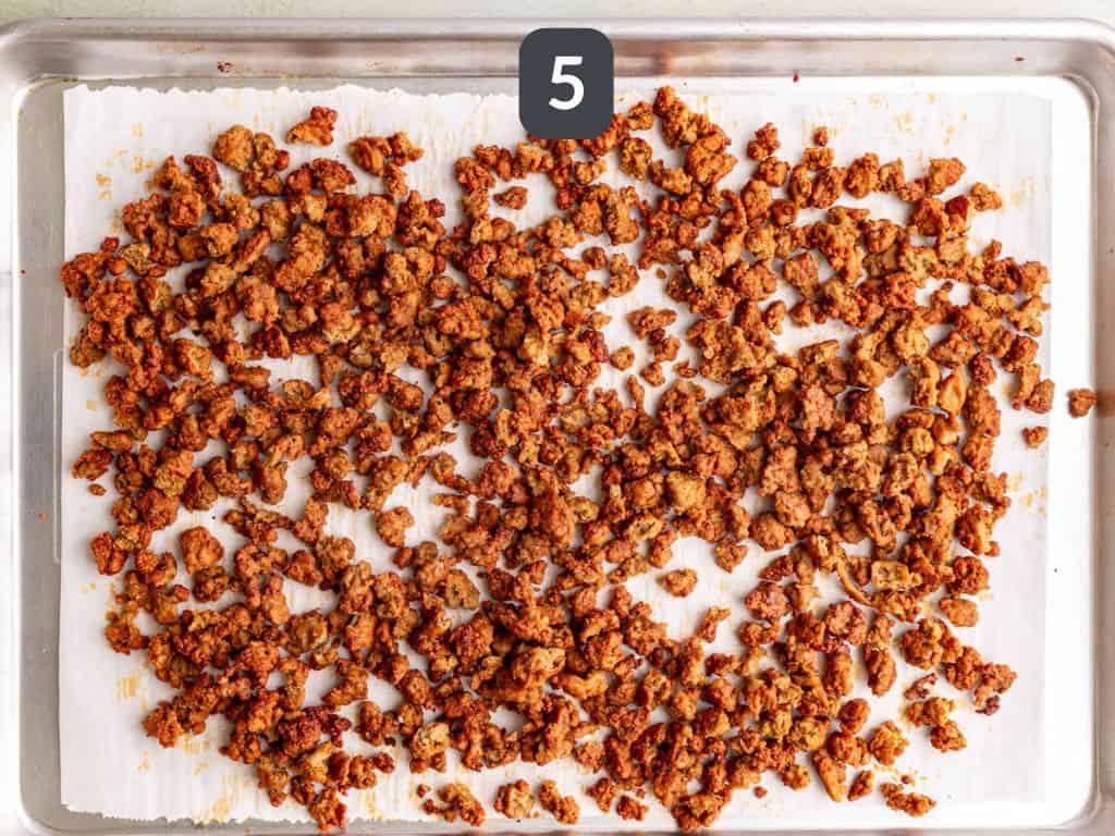 Vegan Ground Beef Crumbles step 5 - crumble into smaller pieces.