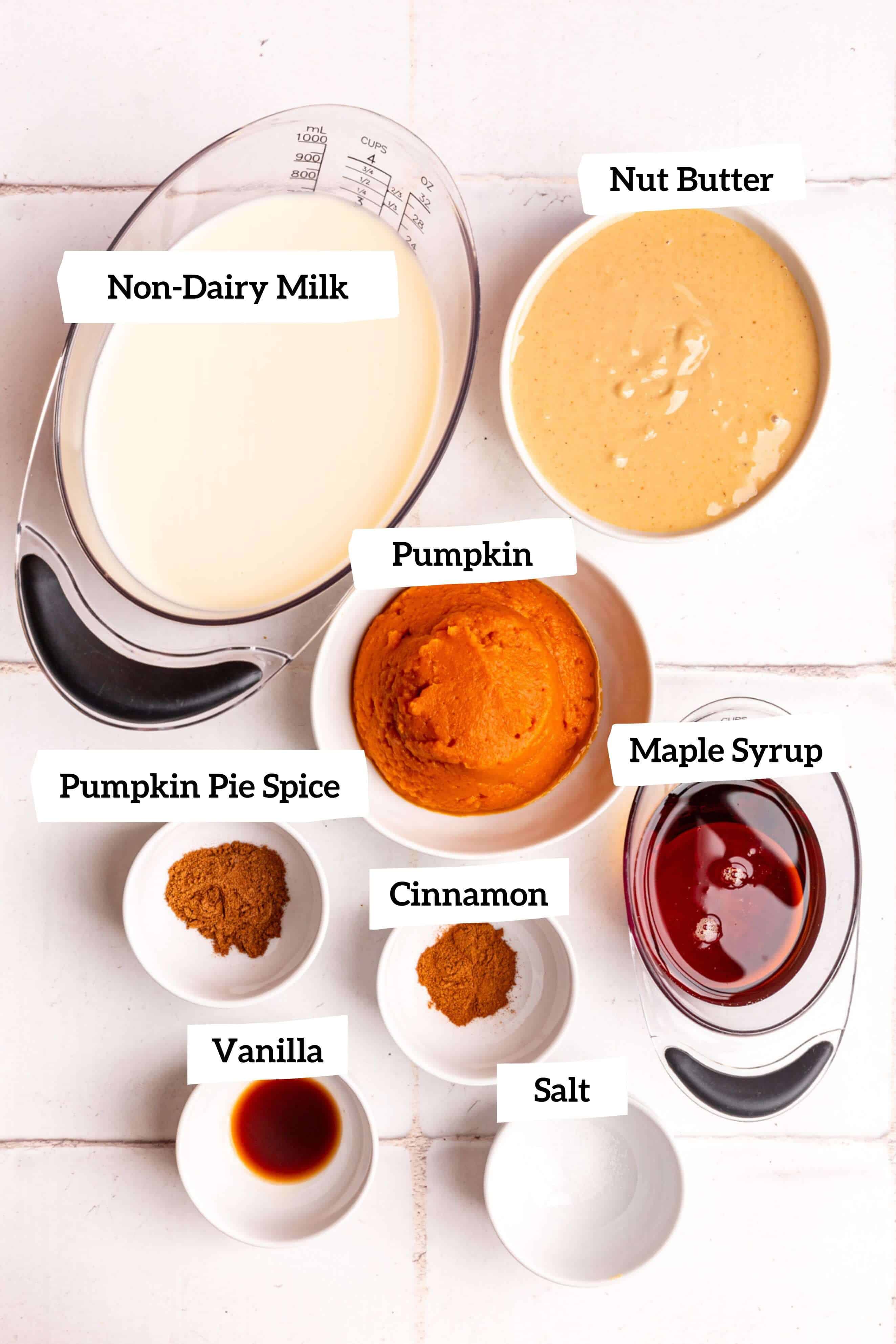 Vegan pumpkin pie ice cream ingredients.