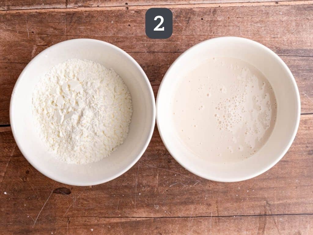 Thanksgiving Tofu Step 2 - prep the cornstarch and milk.