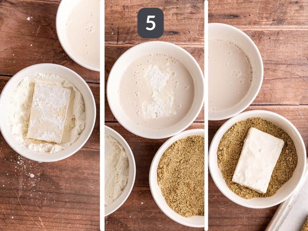 Thanksgiving Tofu Step 5 - bread the tofu.