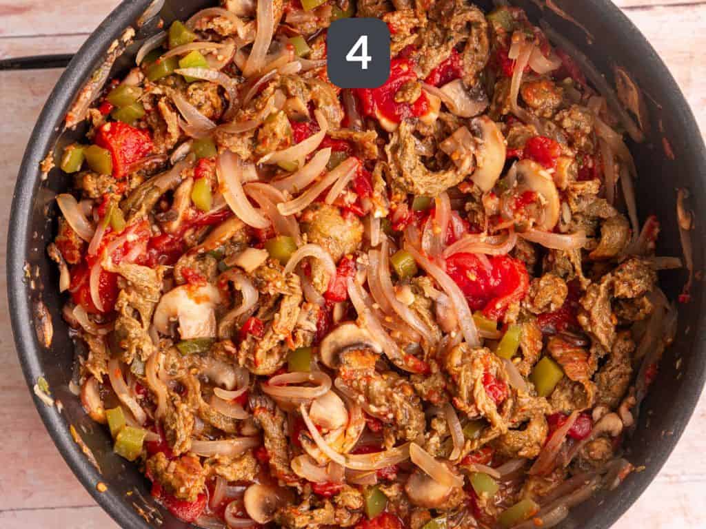 Vegan Cacciatore step 4 - add the chicken.