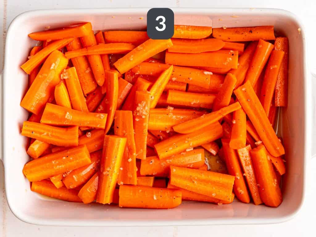 Vegan Glazed Carrots Step 3 - transfer to baking dish.