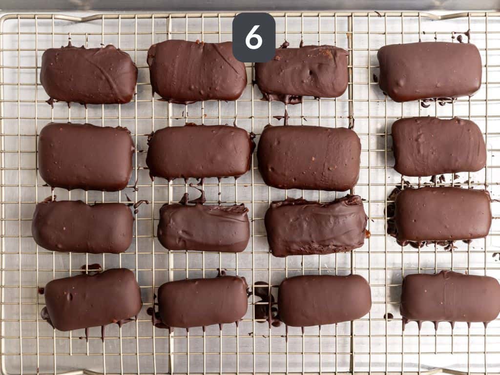 Vegan Milky Way Bars Step 6 - coat each bar in chocolate.