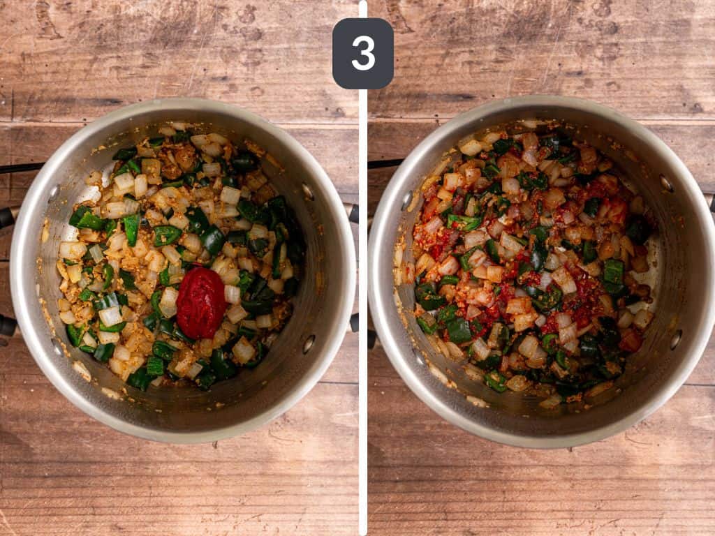 Vegan Pumpkin Chili Step 3 - stir in the tomato paste.