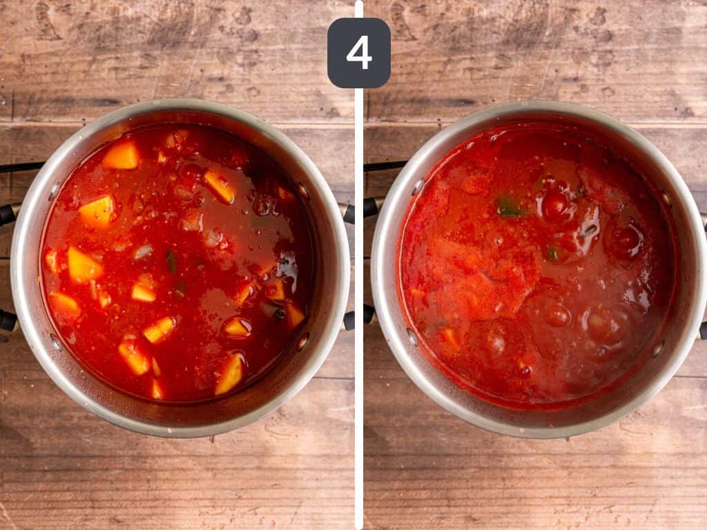 Vegan Pumpkin Chili Step 4 - add the tomatoes and pumpkin.