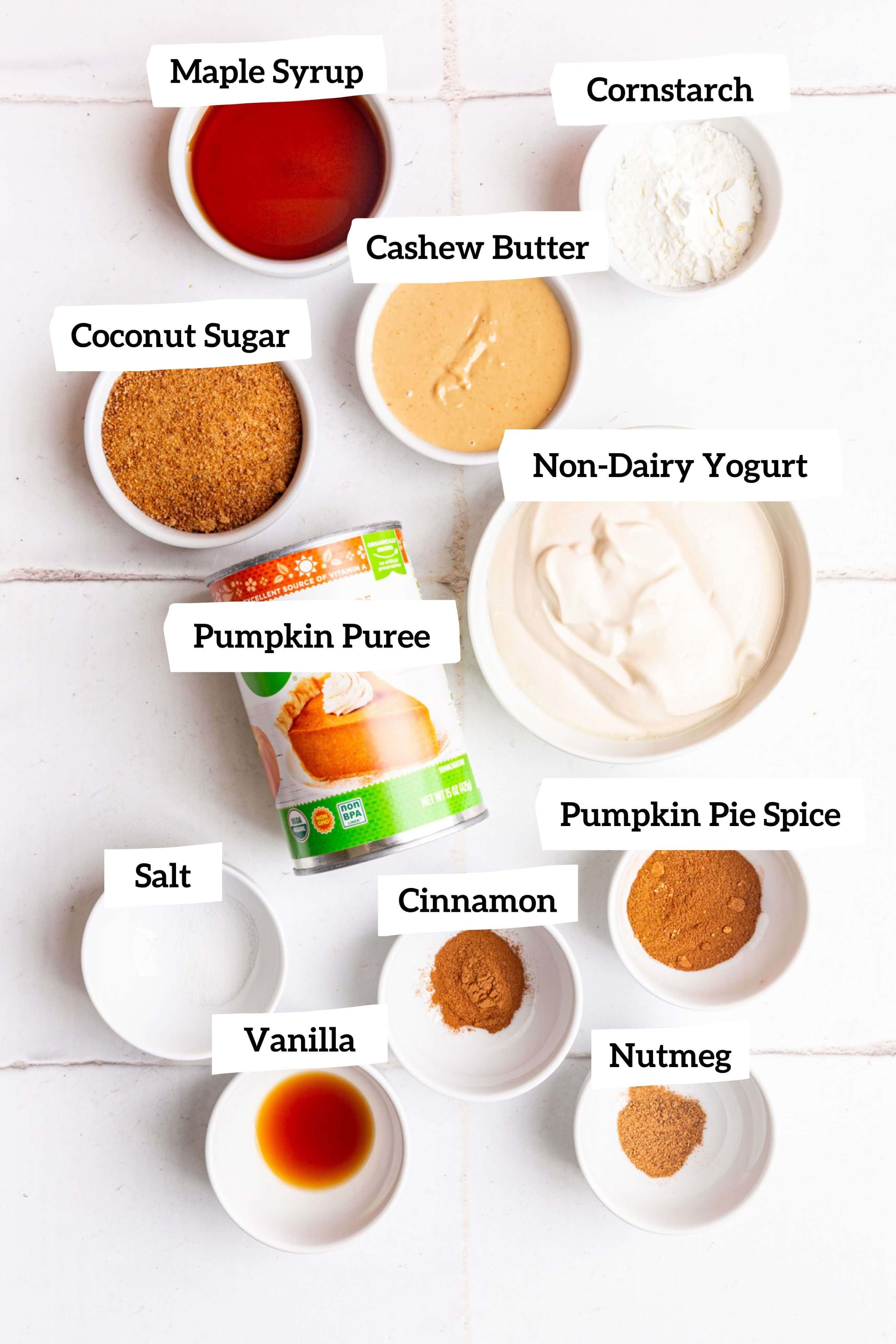 Vegan pumpkin pie filling ingredients.