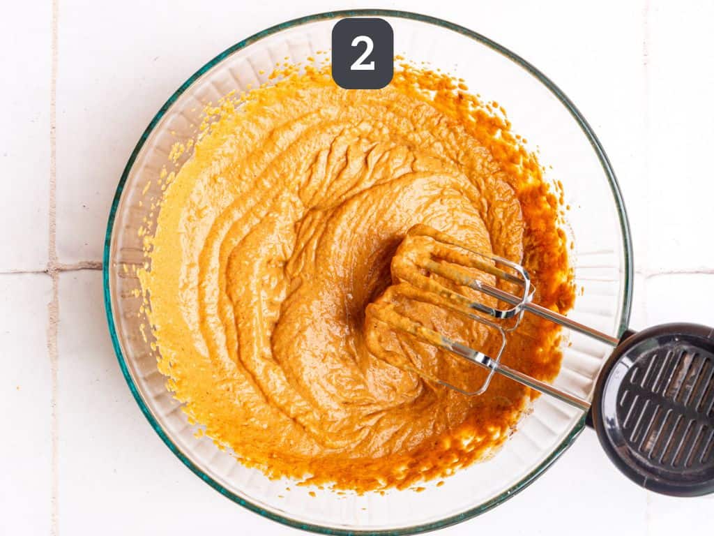 Vegan pumpkin pie step 2 - beat the filling ingredients.