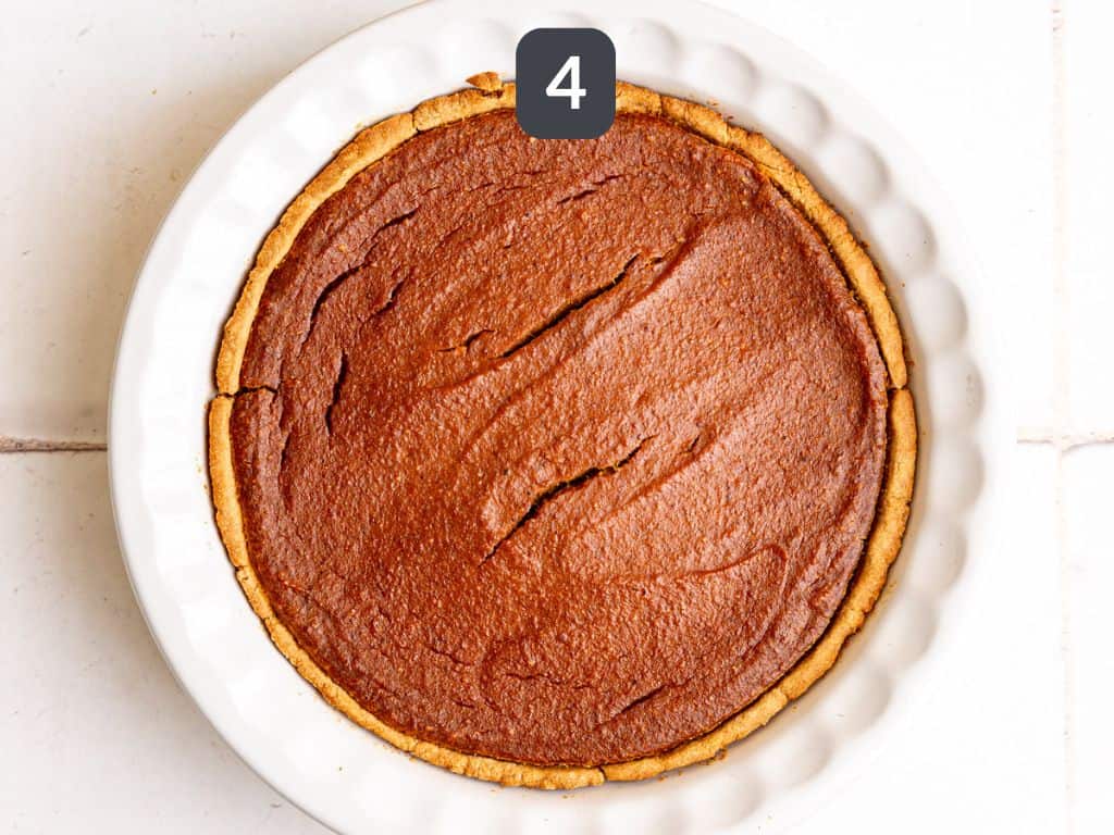Vegan pumpkin pie step 4 - bake, then let cool.
