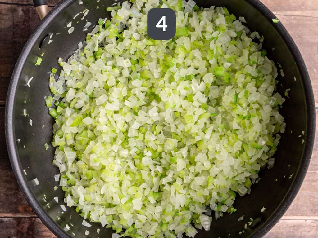 Vegan Cornbread Stuffing Step 4 - sauté the onion and celery.