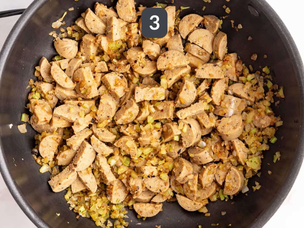 Vegan Sausage Stuffing Step 3 - add the sausage.