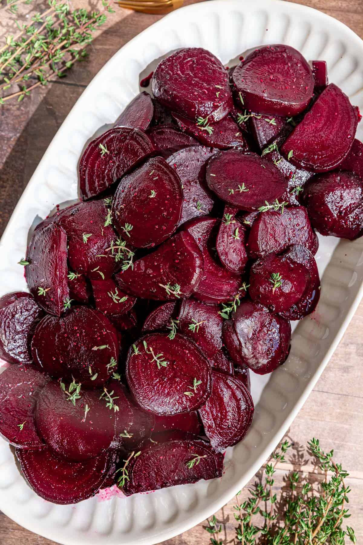 A platter of balsamic roasted beets.