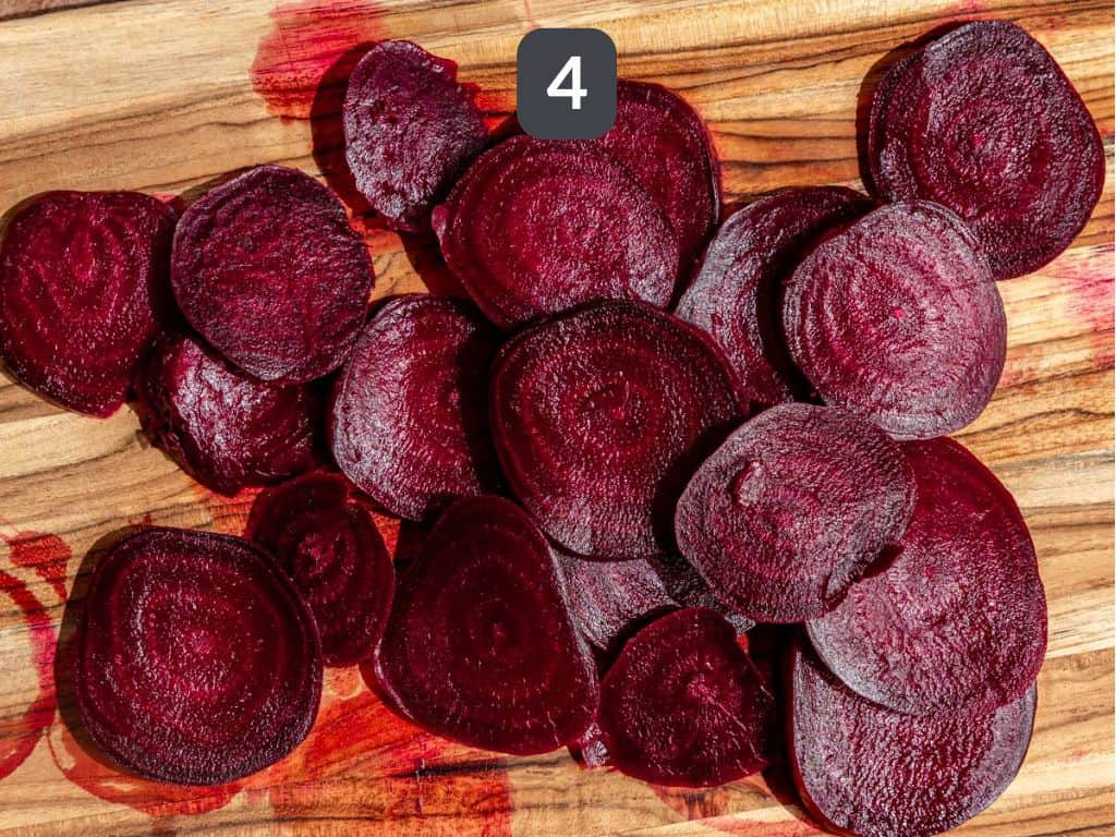 Balsamic Roasted Beets Step 4 - slice the beets.