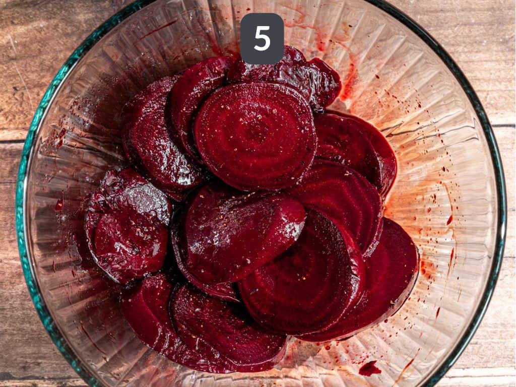 Balsamic Roasted Beets Step 5 - toss with balsamic, maple syrup, salt, and pepper.