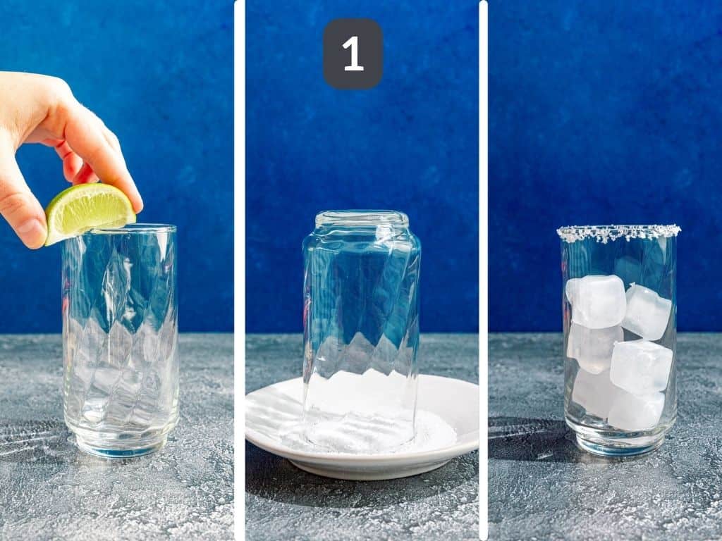 Bloody Mary Mocktail Step 1 - rim the glass with lime and salt.