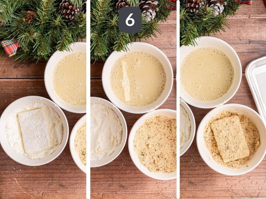 Christmas tofu step 6 - bread the tofu.