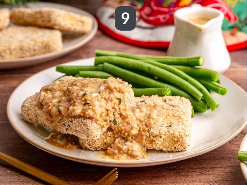 Christmas tofu step 9 - serve the vinaigrette on the tofu.