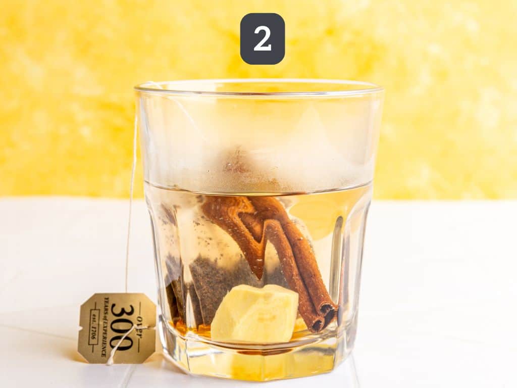 Non alcoholic hot toddy step 2 - add the hot water and let steep.