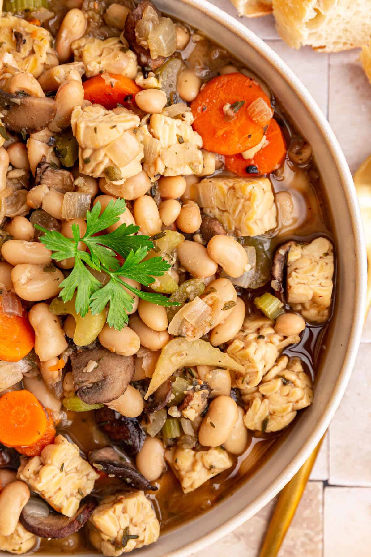 A bowl of vegan cassoulet.