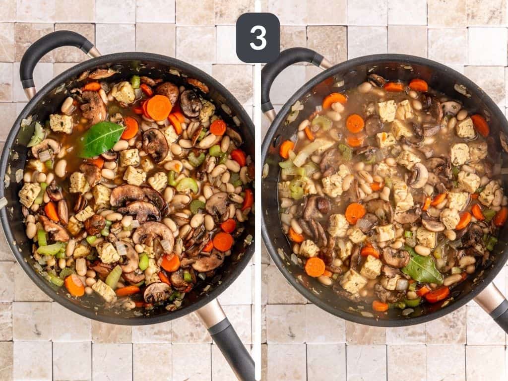 Vegan Cassoulet Step 3 - add the broth.