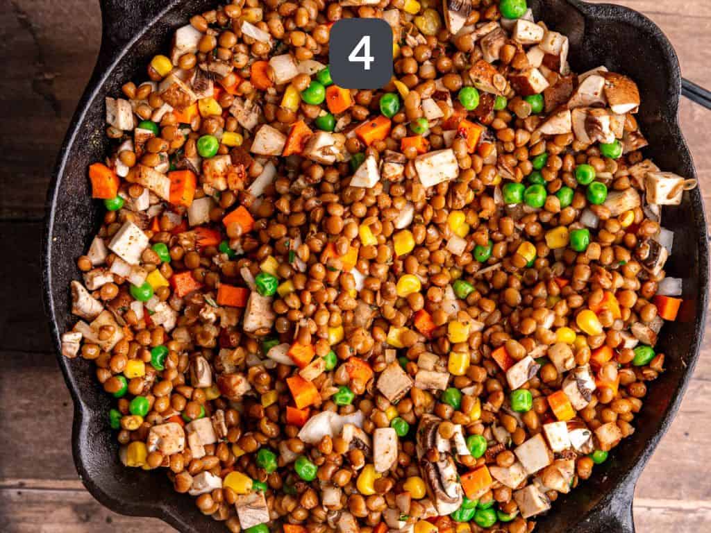 Vegan Lentil Shepherd's Pie Step 4 - cook the filling.