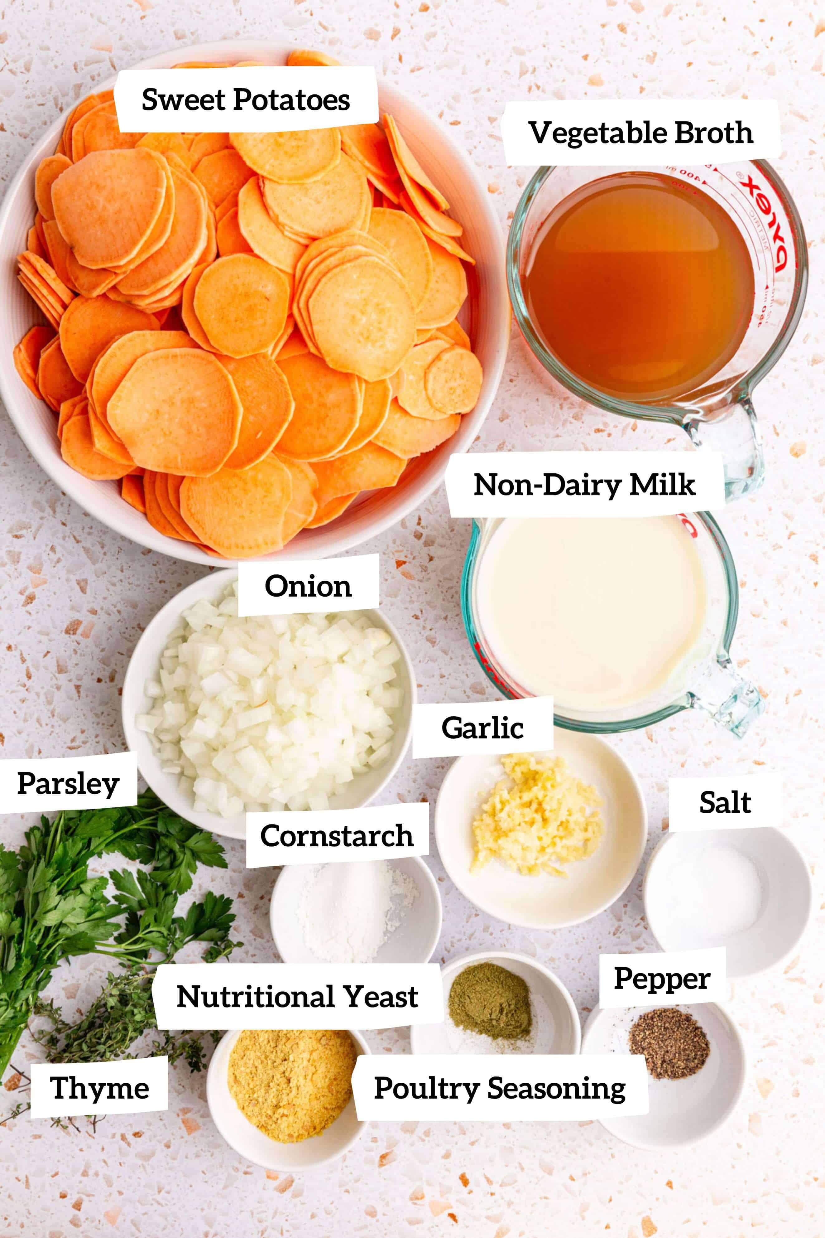 Sweet potato gratin ingredients