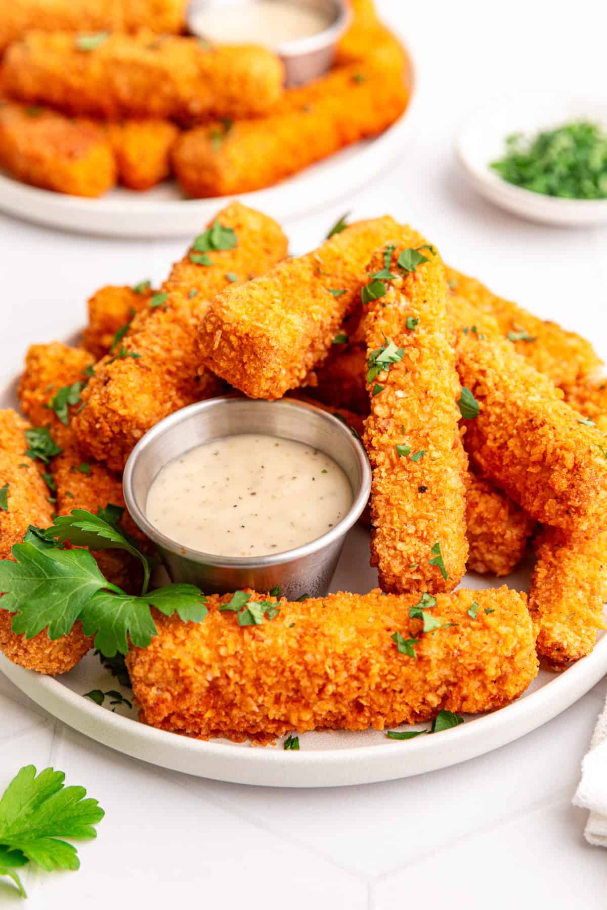 A plate of buffalo tofu wings.