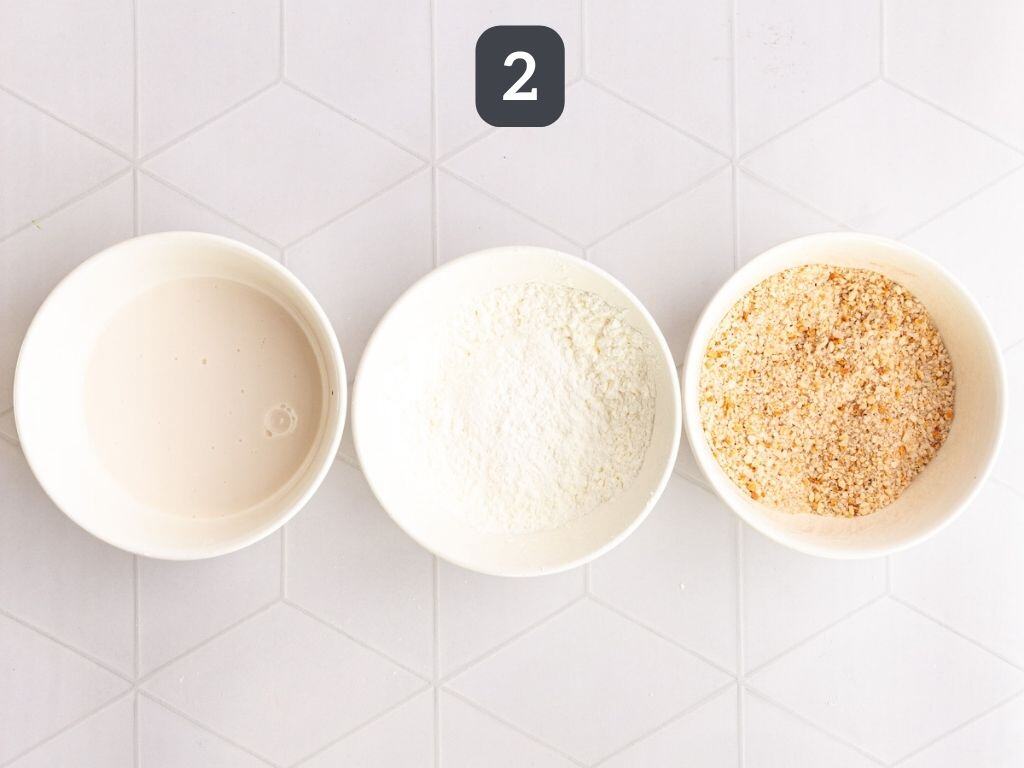 Buffalo Tofu Step 2 - prepare the breading ingredients.