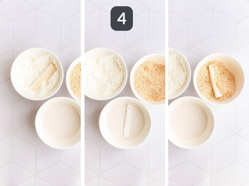 Buffalo Tofu Step 4 - bread the tofu.