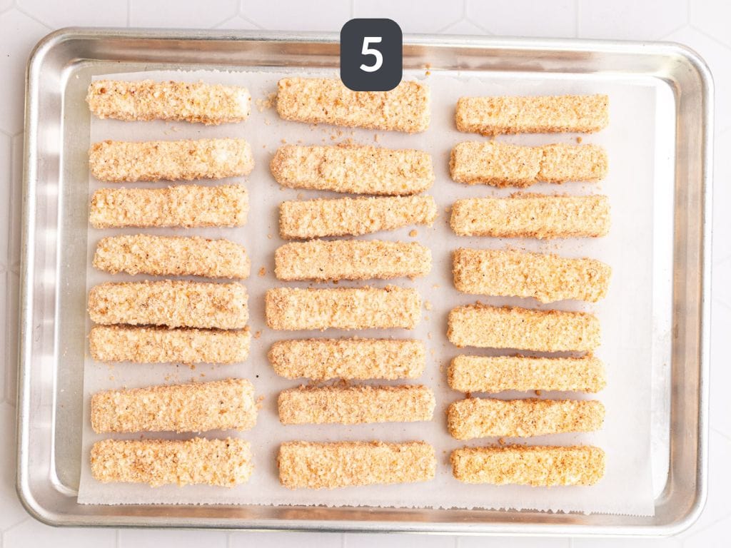 Buffalo Tofu Step 5 - arrange on a baking sheet and bake.