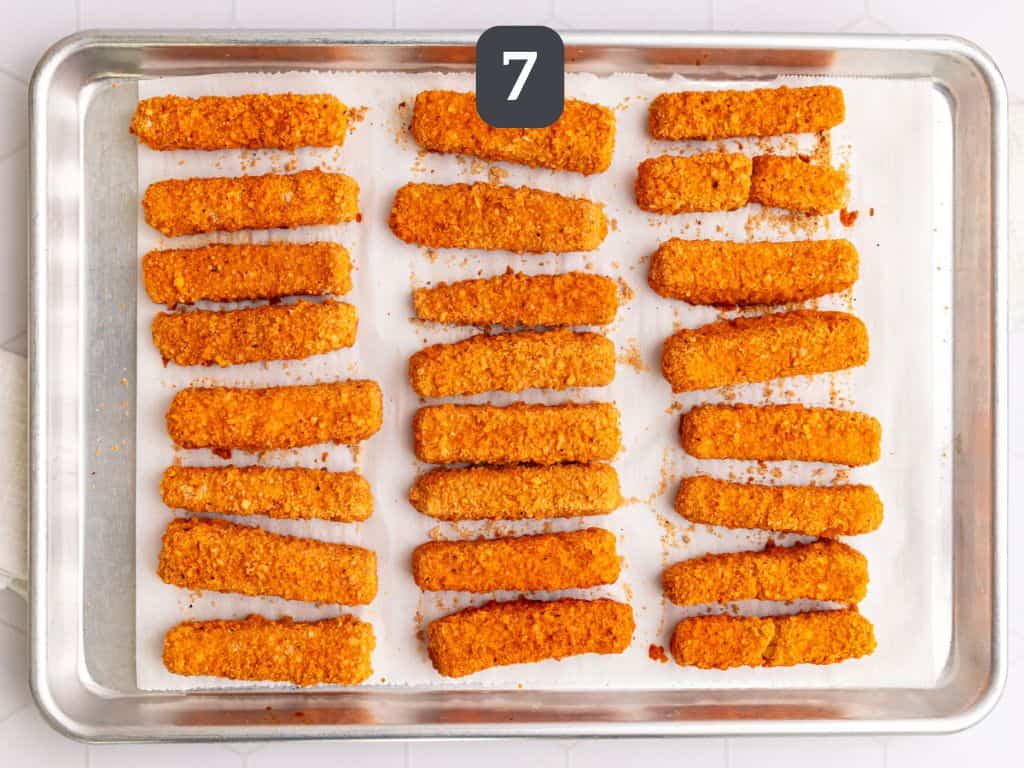 Buffalo Tofu Step 7 - bake again until crisp.