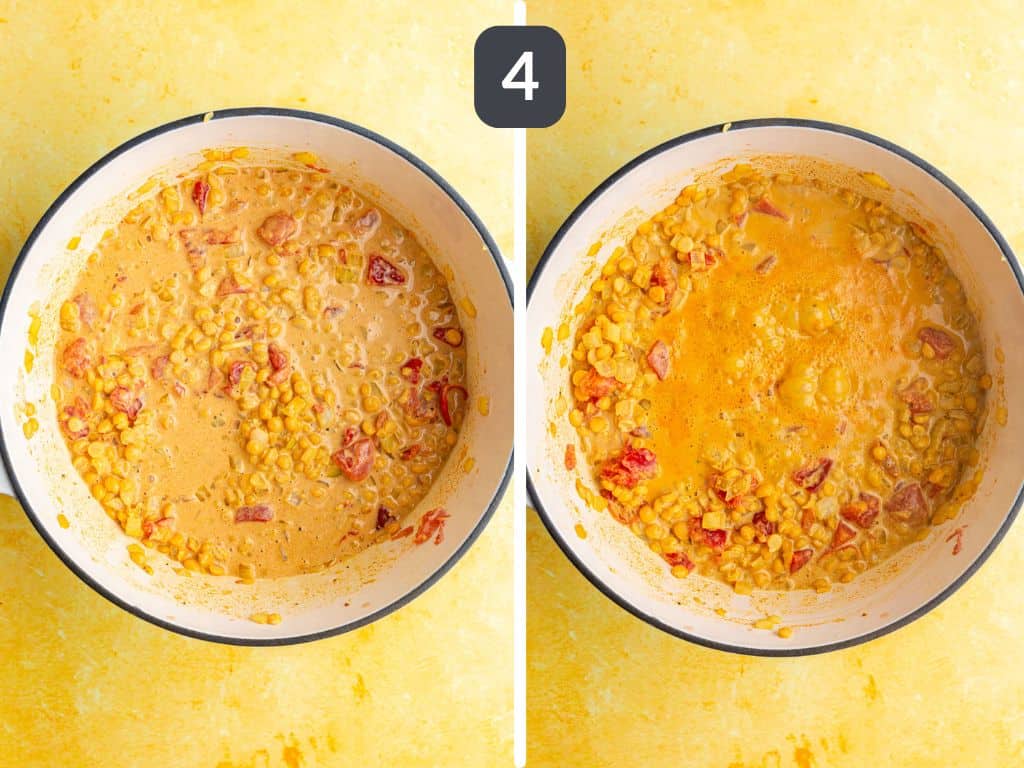 Chickpea Dahl Step 4 - add the chickpeas, coconut milk, and tomatoes.
