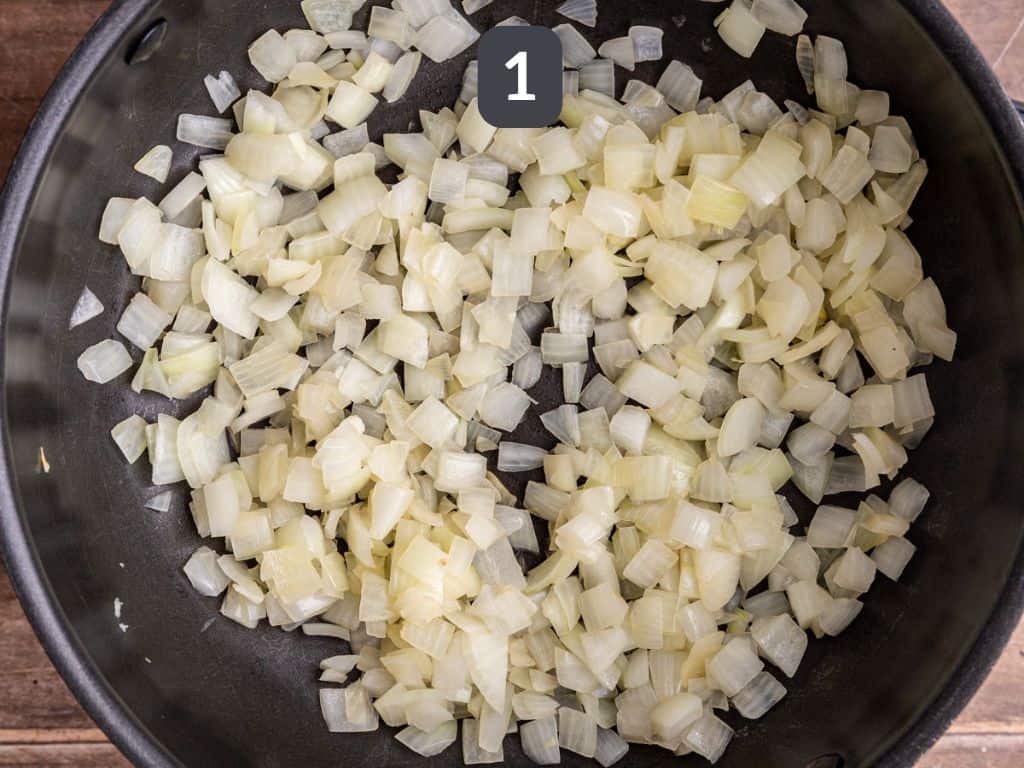 Vegan Green Bean Potato Curry Step 1 - sauté the onion.