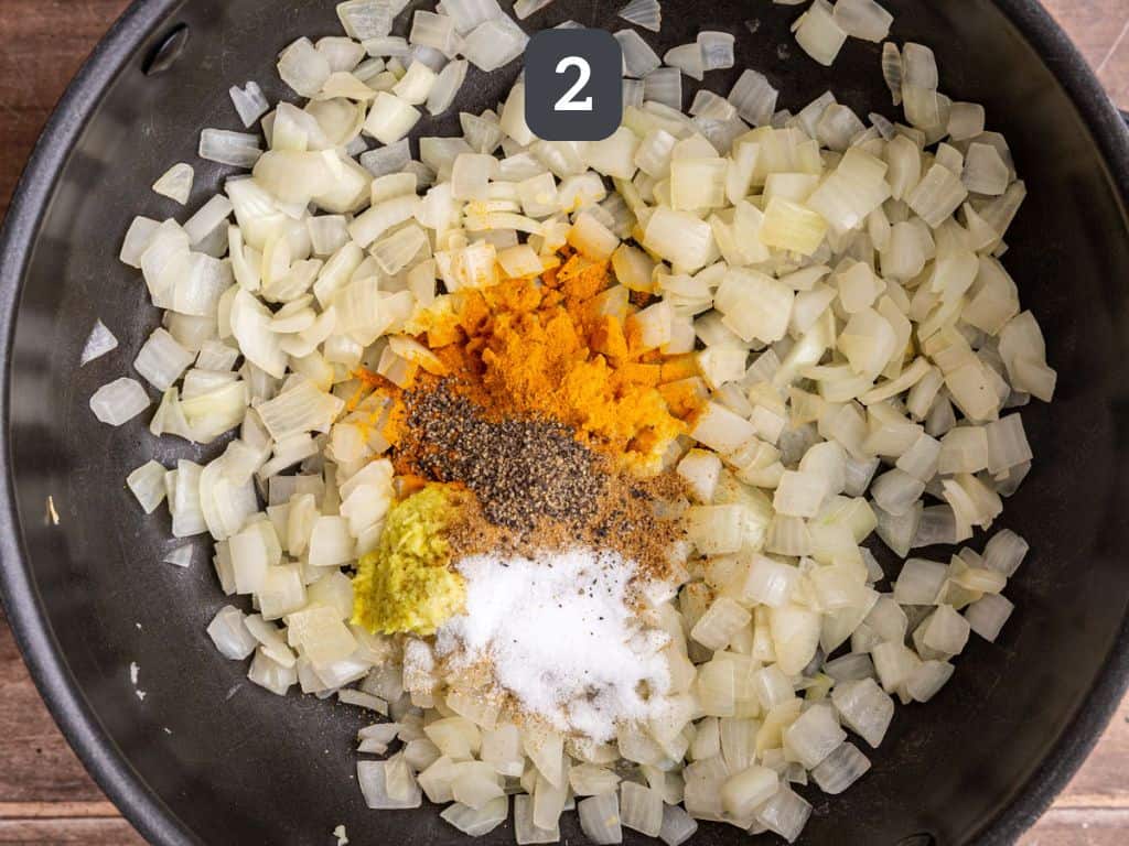 Vegan Green Bean Potato Curry Step 2 - add the spices.