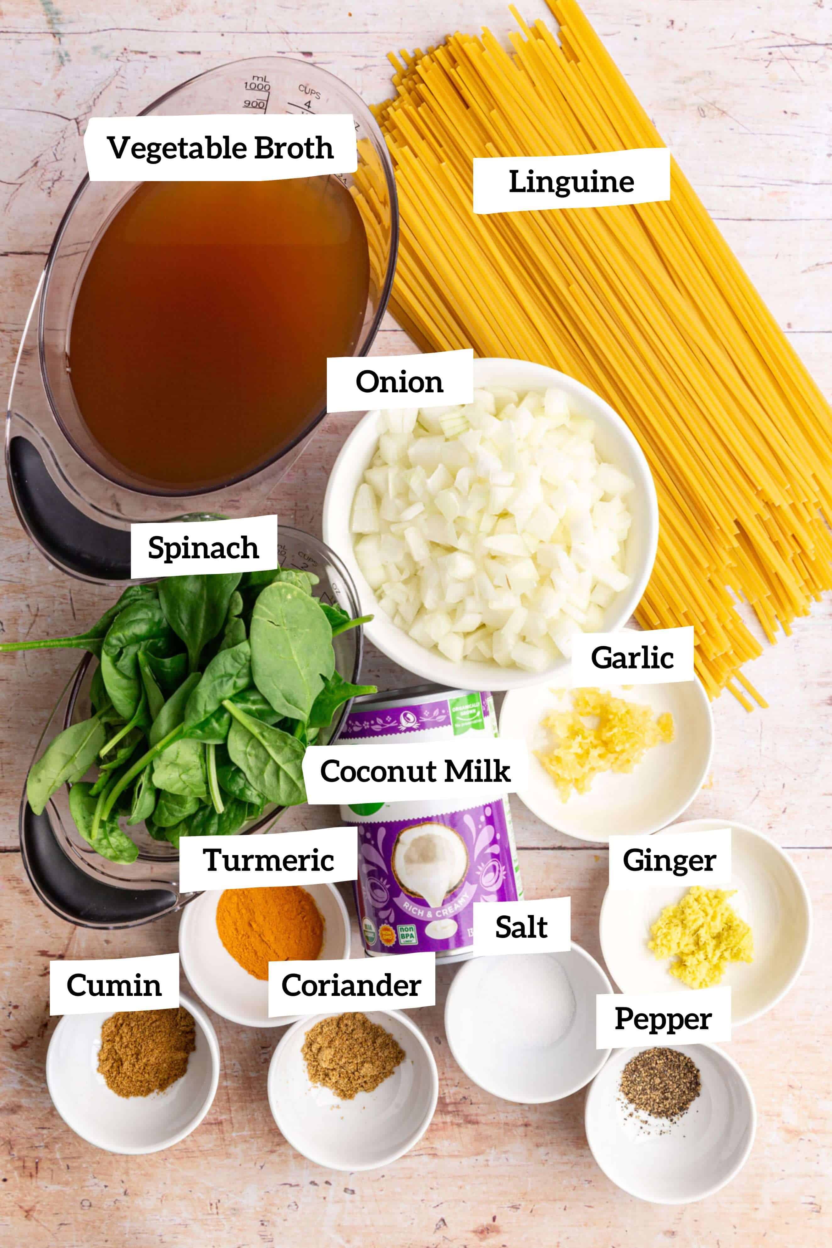 Vegan curry pasta ingredients