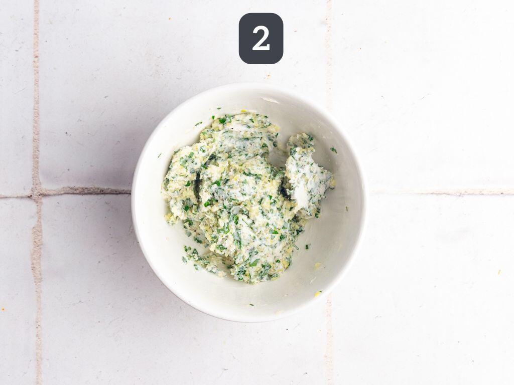 Vegan Garlic Bread Step 2 - mix the butter, garlic, parsley, salt, and pepper.