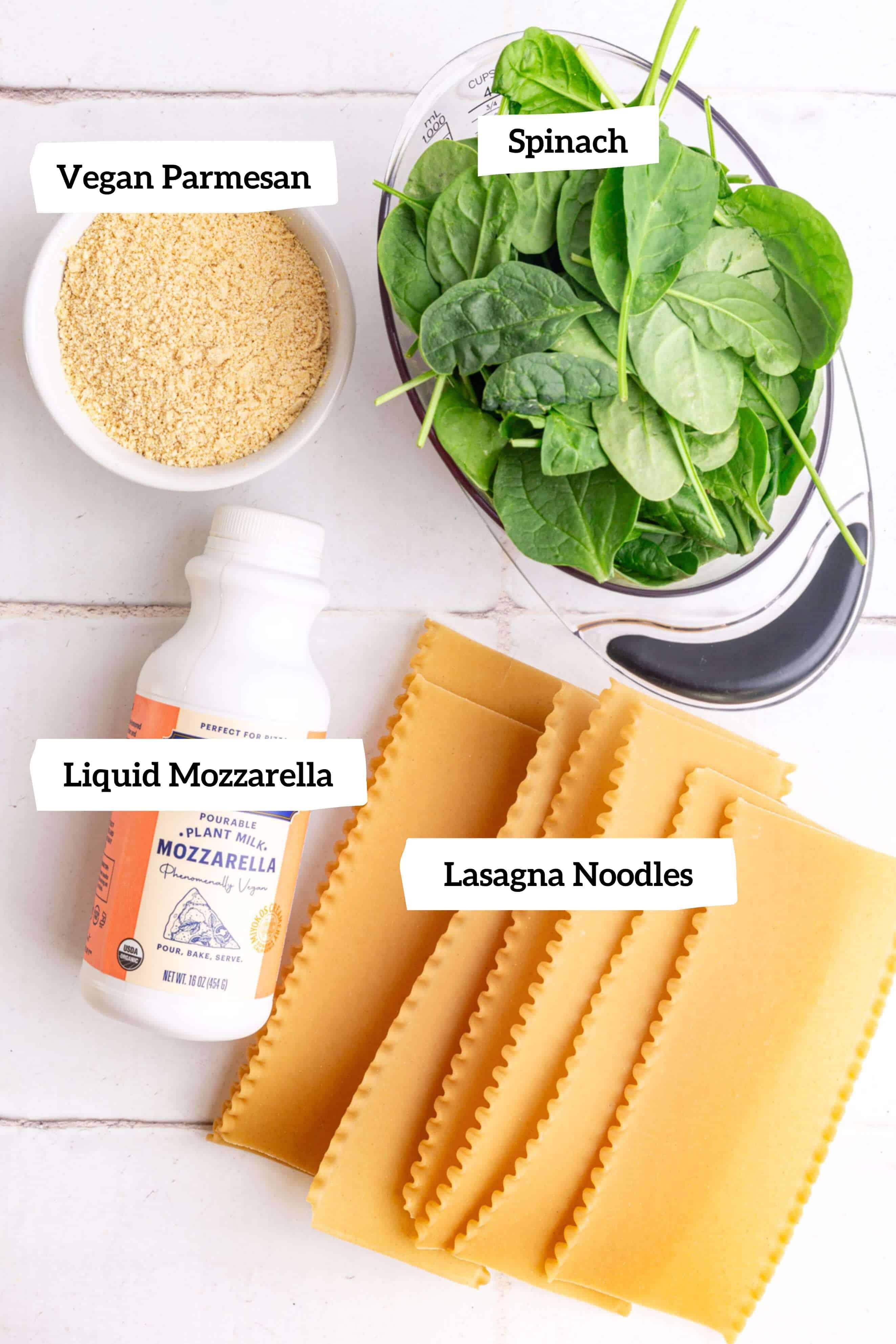 Vegan lasagna ingredients.