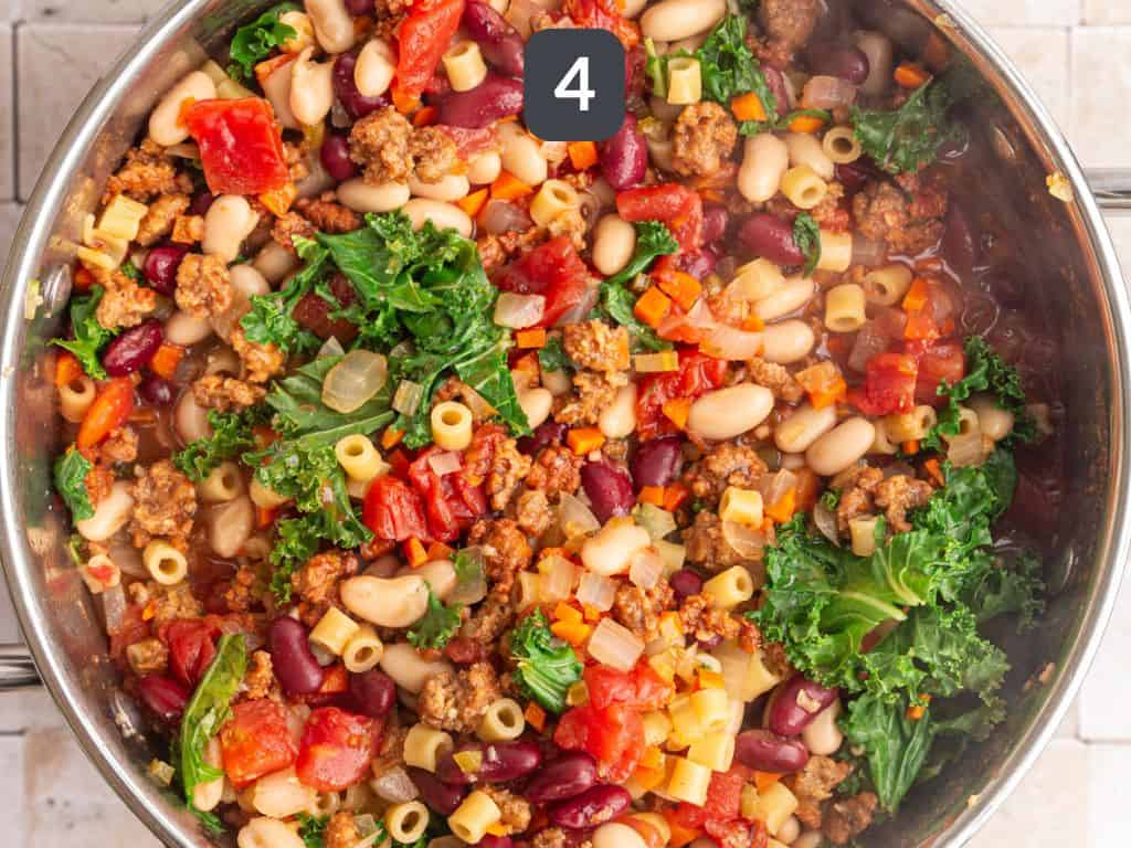 Vegan Pasta e Fagioli Step 4 - add the beans and kale.