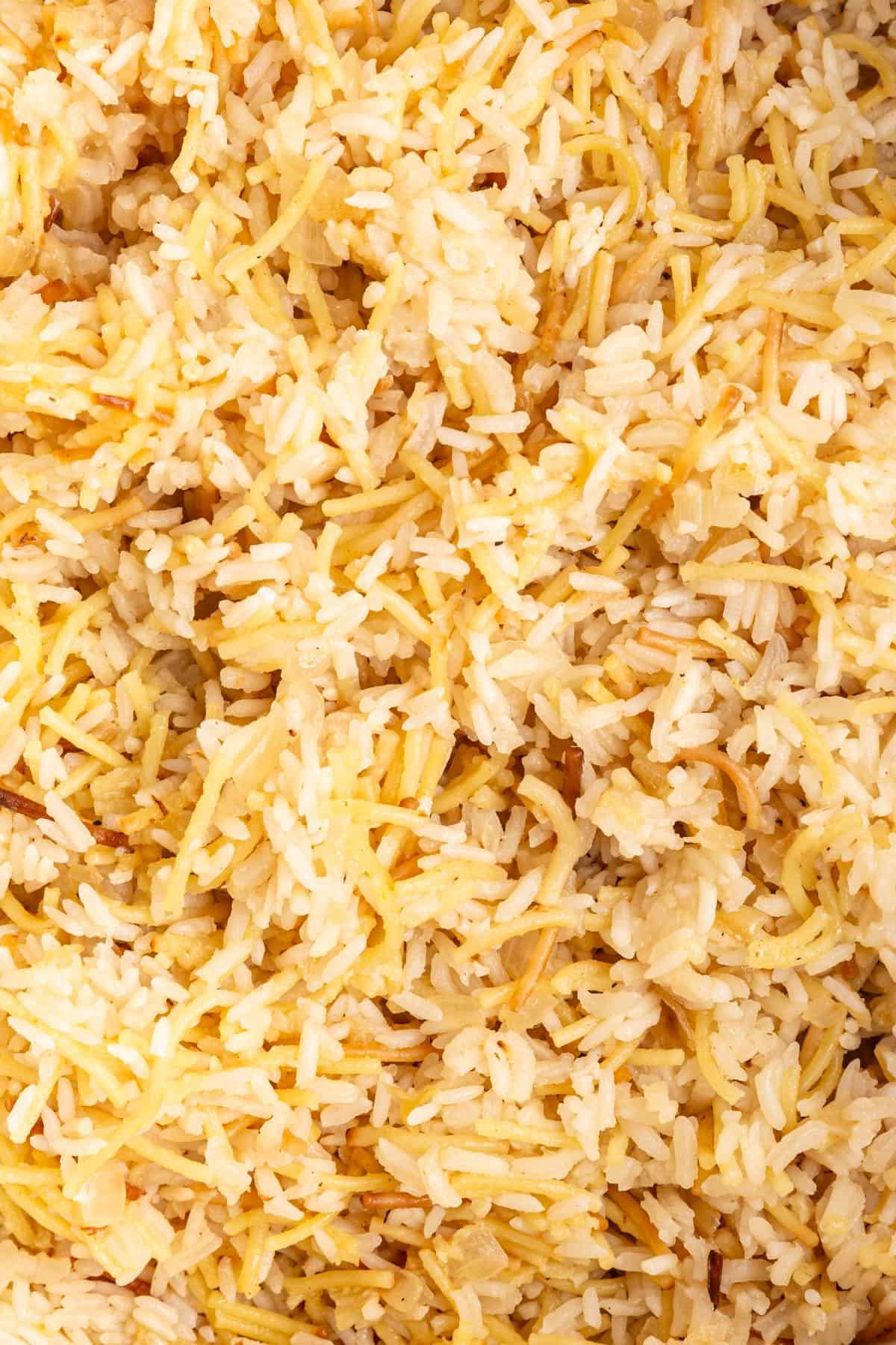 A close up of the texture of the rice pilaf.