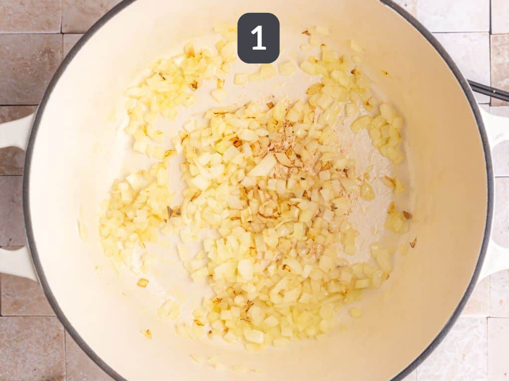 Vegan rice pilaf step 1 - sauté the onion.