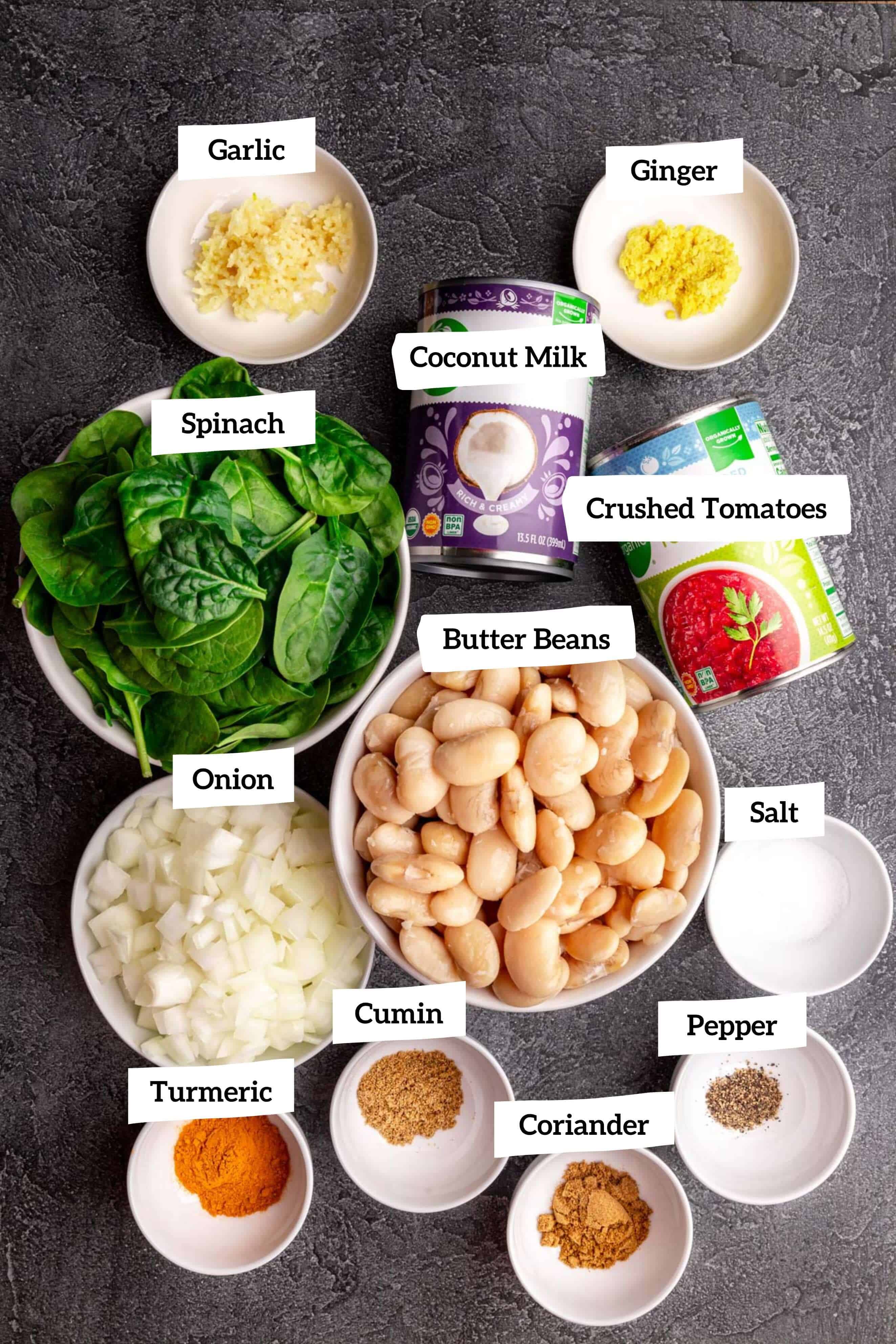 Butter bean curry ingredients