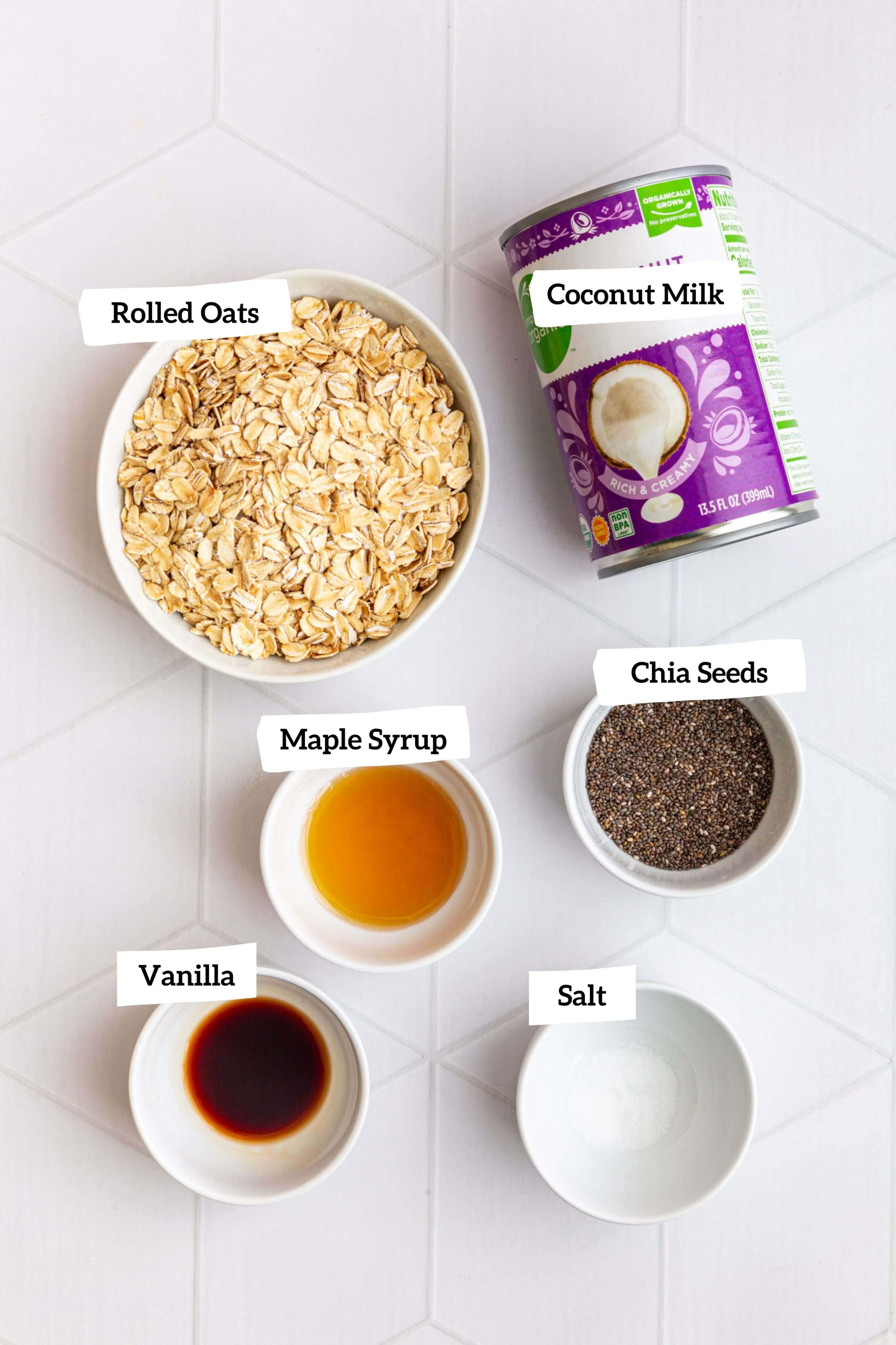 Coconut milk overnight oats ingredients