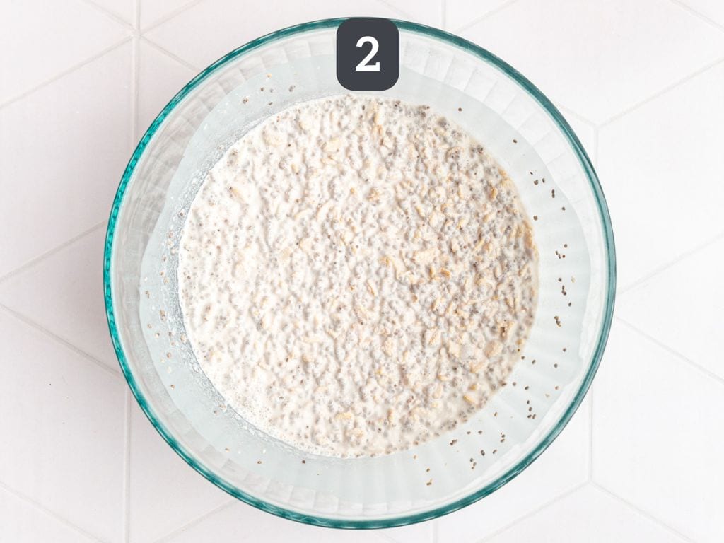 Coconut milk overnight oats step 2 - refrigerate overnight.