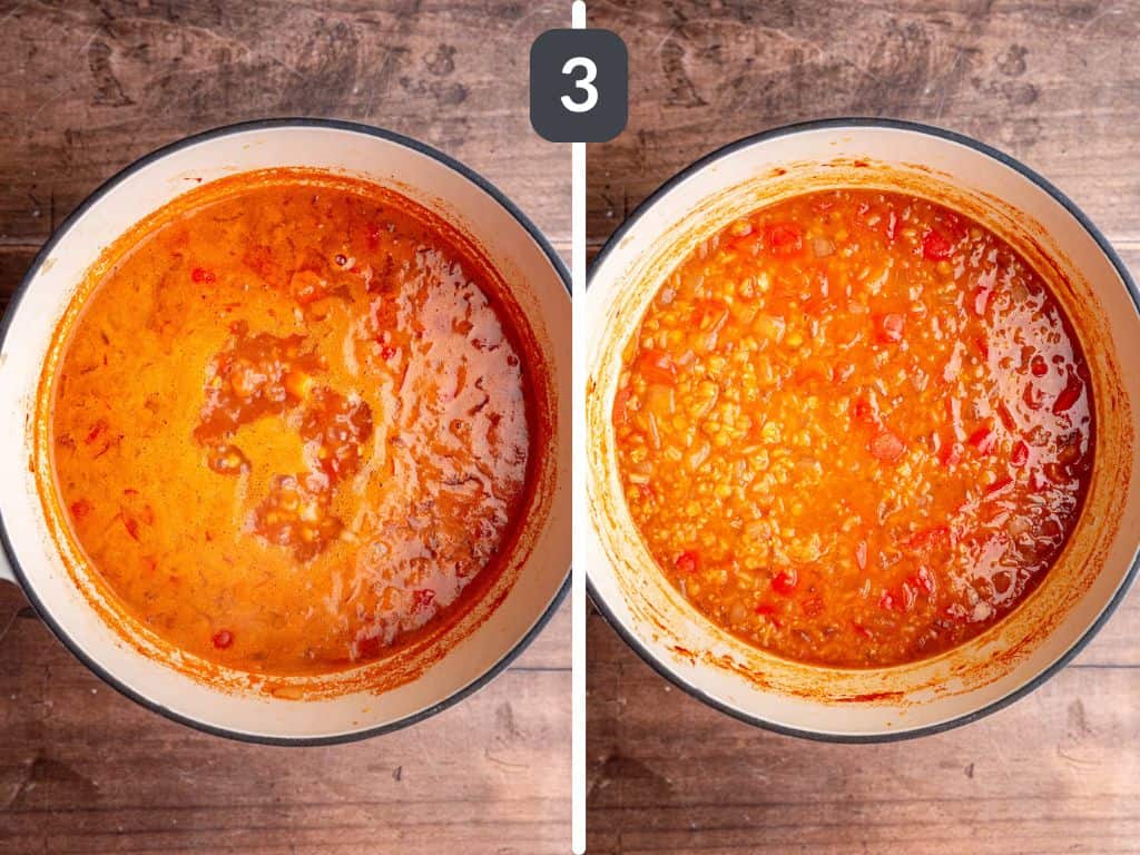 Red Pepper Red Lentil Soup Step 3 - bring to a simmer.