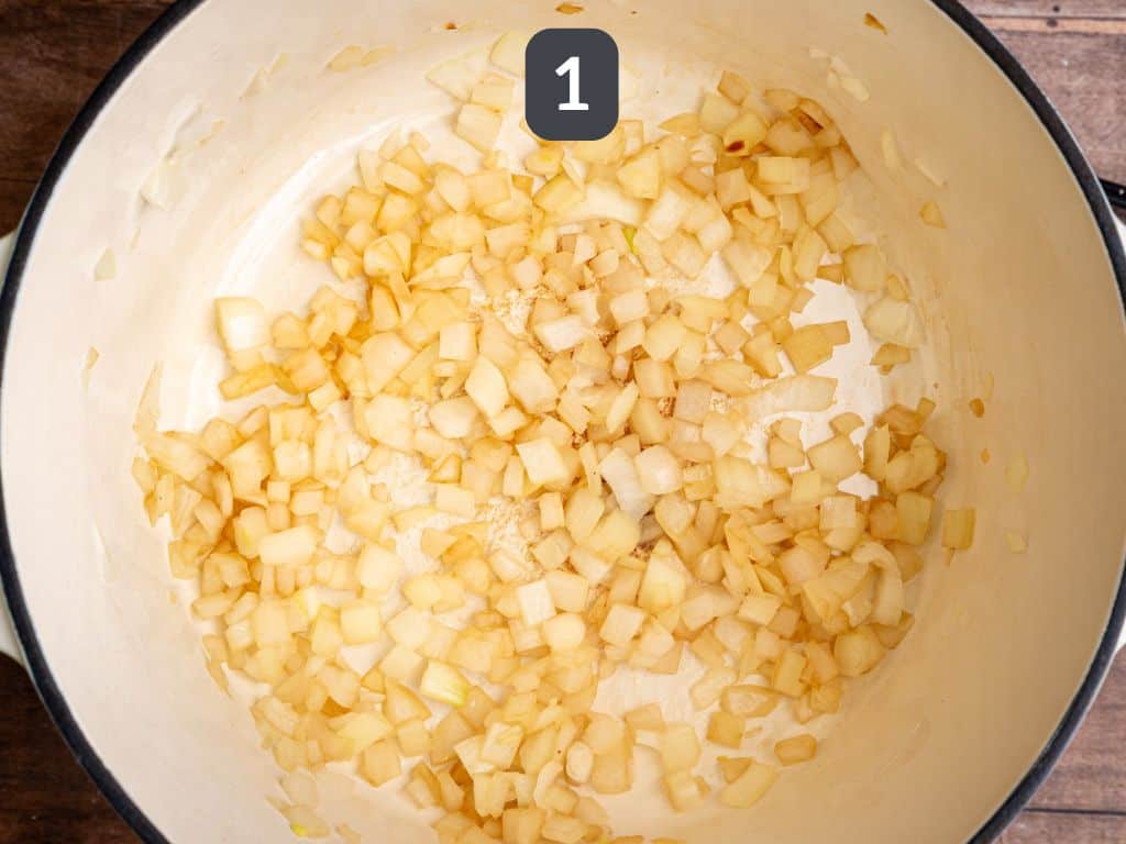 Vegan African Peanut Stew Step 1 - sauté the onion.