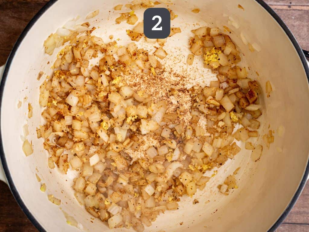 Vegan African Peanut Stew Step 2- add the spices.