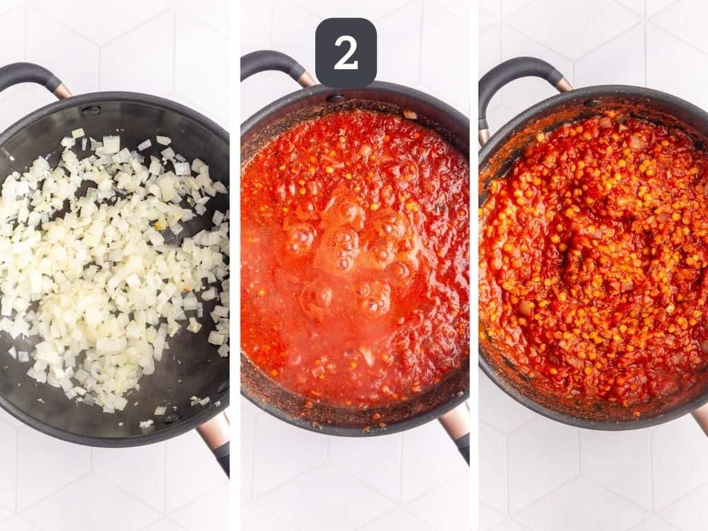 Vegan Baked Ziti Step 2 - make the lentil sauce.